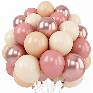Retro Blush Pink Balloons, 60 Packs 12 Inch Dusty Pink Metallic Chrome Rose Gold White Sand Nude Balloons for Pumpkin Baby Shower Girls Women Boho Birthday Bridal Wedding Mothers Day Decorations