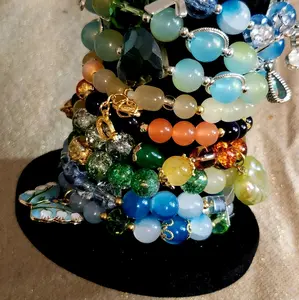 Memory Wire Glass and Stone Beaded Bracelets with Gold or Silver Colored Charms - Perfect for Any Occasion $10 each or $25 for 3.