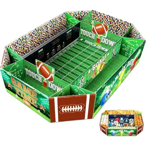 Football Party Supplies Kit - Large 23.62x17 inch Football Snack Stadium Tray Display & Cardboard Food Trays Plates, All-in-One Football Party Decorations for 2026, Game Day, Birthday Celebrations