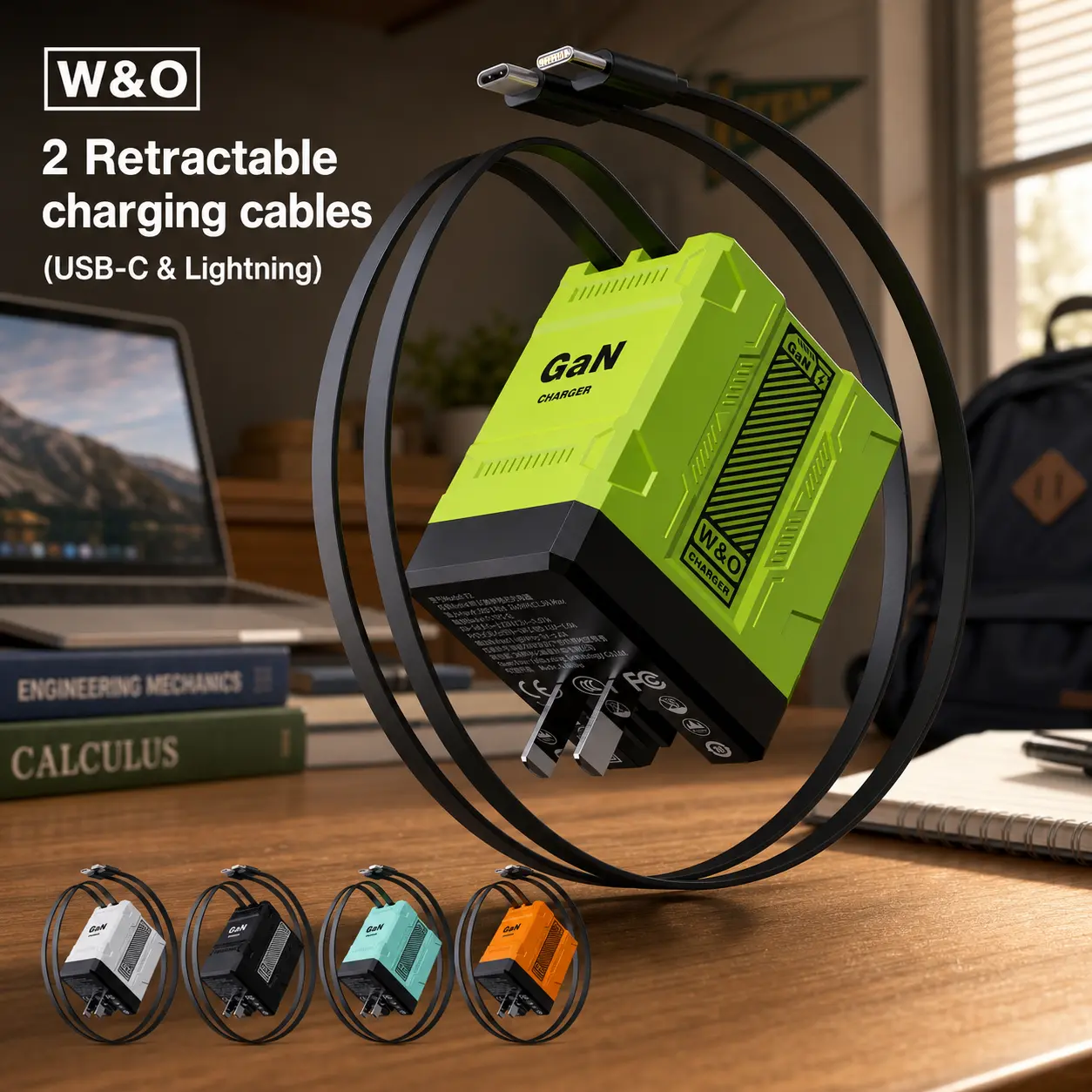 2-in-1 GaN Fast Charger  Type C + Lightning Ports | Foldable Travel Wall Charger with Retractable Cable | Dual Smart Charging for iPhone 15/14/13 | Portable Charger under $20 Smartphone Cellphone