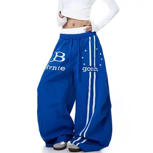 2026 Street Casual Pants Double Waist Head Letter Print Women's Wide Leg Lazy Wind All Match Street Leisure Long Pants