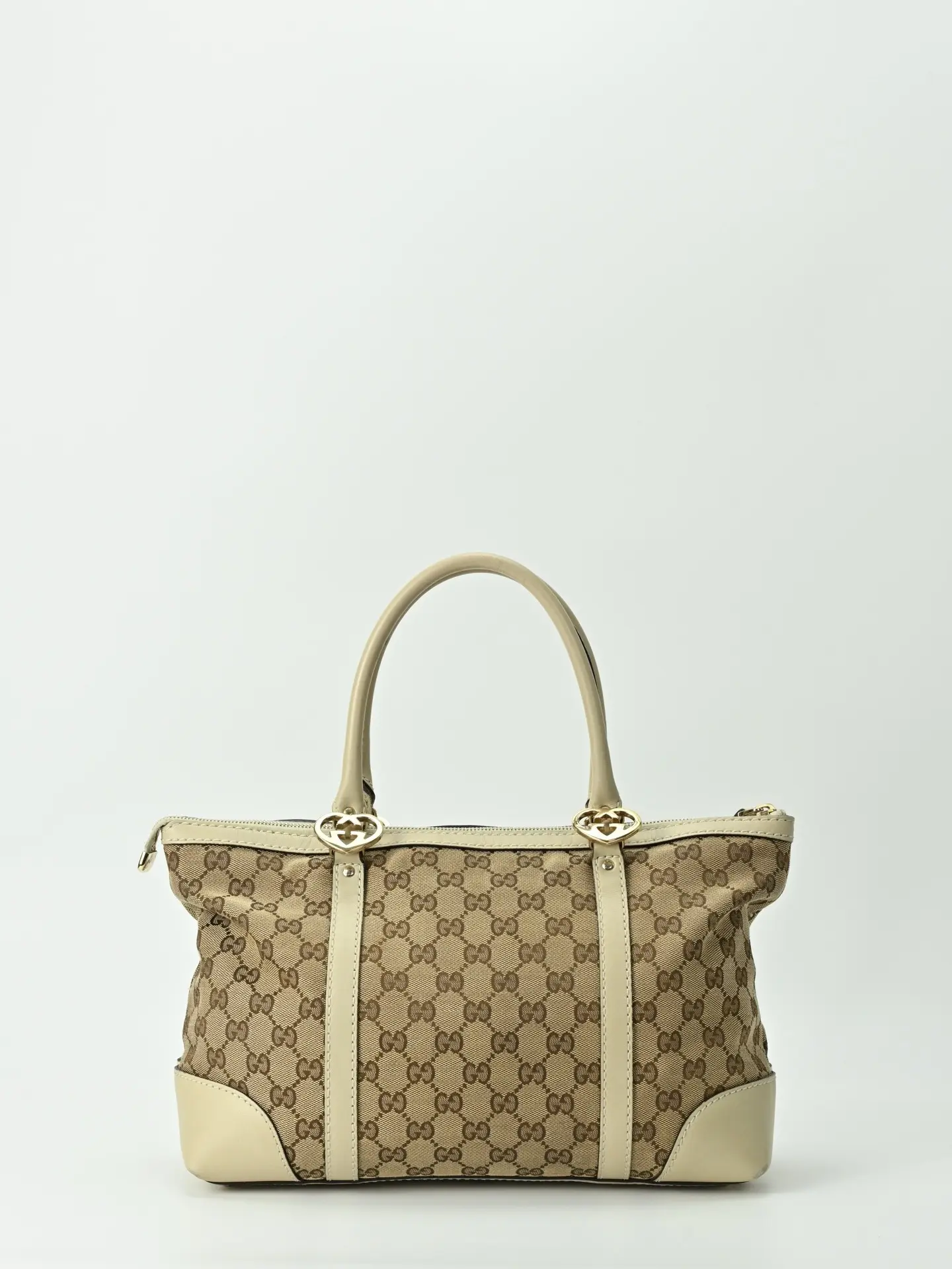 Pre-owned GUCCI Leather and Canvas Monogram Tote 23668786