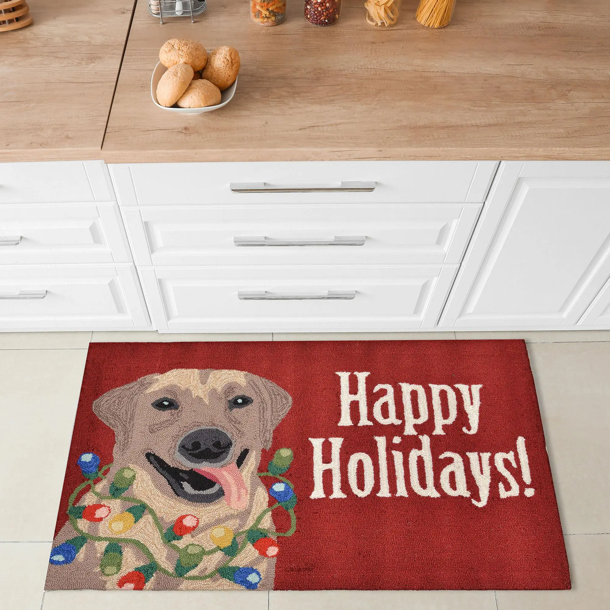 Lush Decor FRONTPORCH Indoor/Outdoor Hand Tufted Durable Area Rug - Traditional Pet Dog Colorful  (Happy Holidays)
