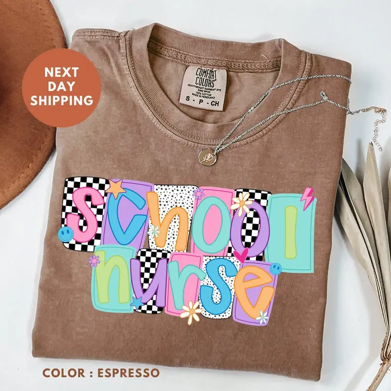 Comfort Colors School Nurse Shirt, RN Shirt, Nurse Graduation Gift, Nurse Week Shirt, Back to School Nurse Tee, School Nurses Gift, Full Colors, Full Sizes