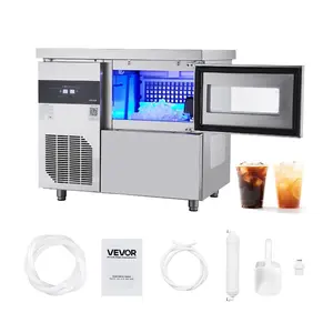 VEVOR Commercial Ice Maker Machine, 132 lbs/24H Stainless Steel Ice Machine with Worktop, 30 lbs Storage 70 Cubes/Cycle, Self-Cleaning Freestanding Ice-Making for Home Bar Office Restaurant Kitchen