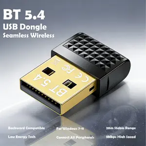 Bluetooth 5.4 Adapter USB Dongle with EDR BLE Plug and Play for Windows PC Laptop Desktop 20m Stable Transmission 3Mbps Speed Multi-Device Connection for Headphone Keyboard Mouse Speaker ABS Black Shell Lightweight 19G Design