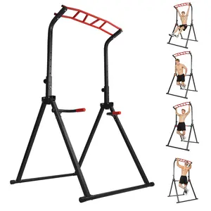 Multi-Function Foldable Pull Up Station Free Standing Dip Bar, Adjustable Height Power Tower, Heavy Duty Home Gym Strength Training Fitness Equipment Fitness Gear for Men & Women