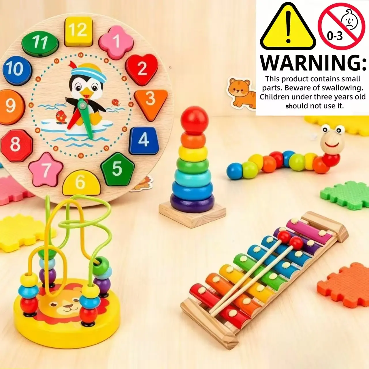 Wooden Toy Set, Colorful Shape Sorting Toys, Montessori Educational Toys, Early Learning Toys for Toddlers, Holiday Gift