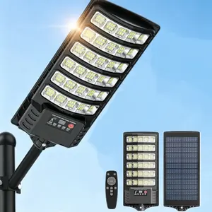 Upgraded Solar Street Light Outdoor 5730SMD 6500K 320° Wide Angle LED with Motion Sensor Remote Control 7000mAh Battery IP66 Waterproof for Streets Courtyards Parking Garages