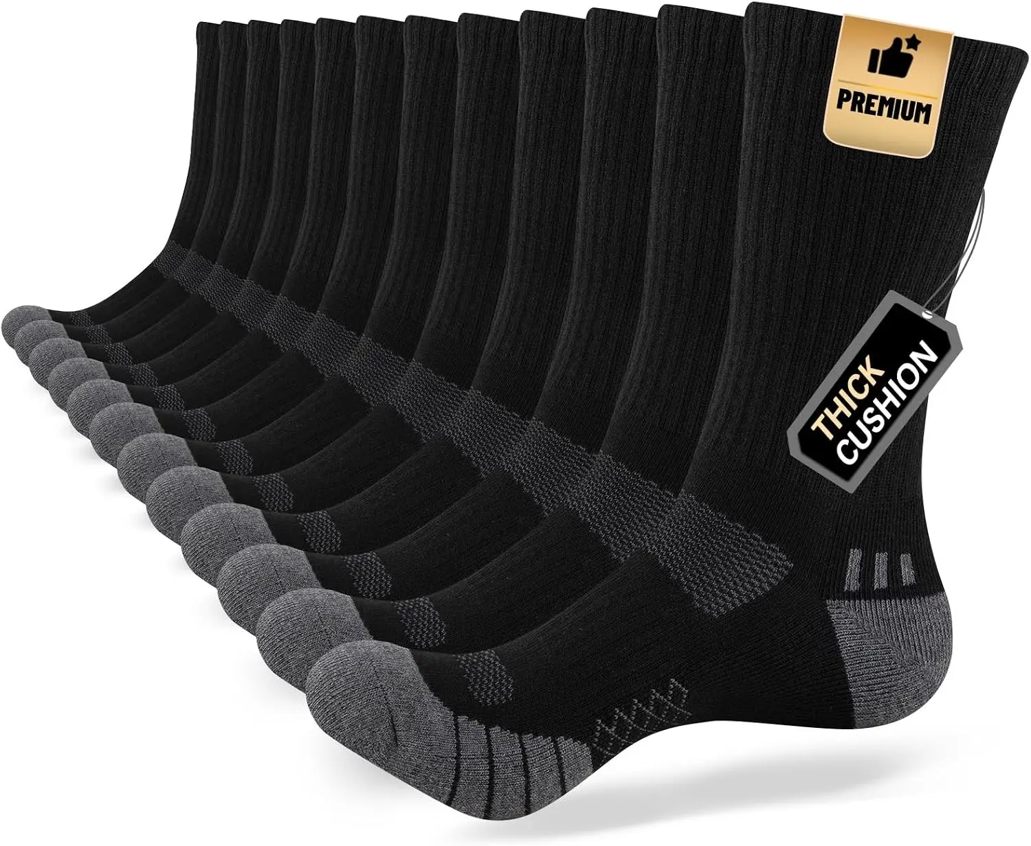 Mens Cushion Crew Socks Athletic Running Moisture Wicking Work Socks Performance Breathable Socks for Men (6 Pairs)