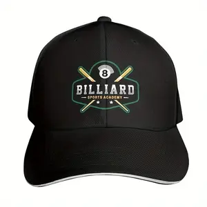 Billiards Sports Academy No. 8 Baseball Cap-Polyester Lightweight Fabric, Adjustable Velcro Closure, Sun Protection Design, Hand Washable, Green and White Logo Fashion Style
