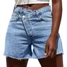Genleck Women Crossover High Waisted Jeans Shorts Stretchy Casual Denim Shorts Boyfriend Summer Womenswear Streetwear Bottom Fit Ripped Style Chic