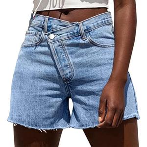 Genleck Women Crossover High Waisted Jeans Shorts Stretchy Casual Denim Shorts Boyfriend Summer Womenswear Streetwear Bottom Fit Ripped Style Chic