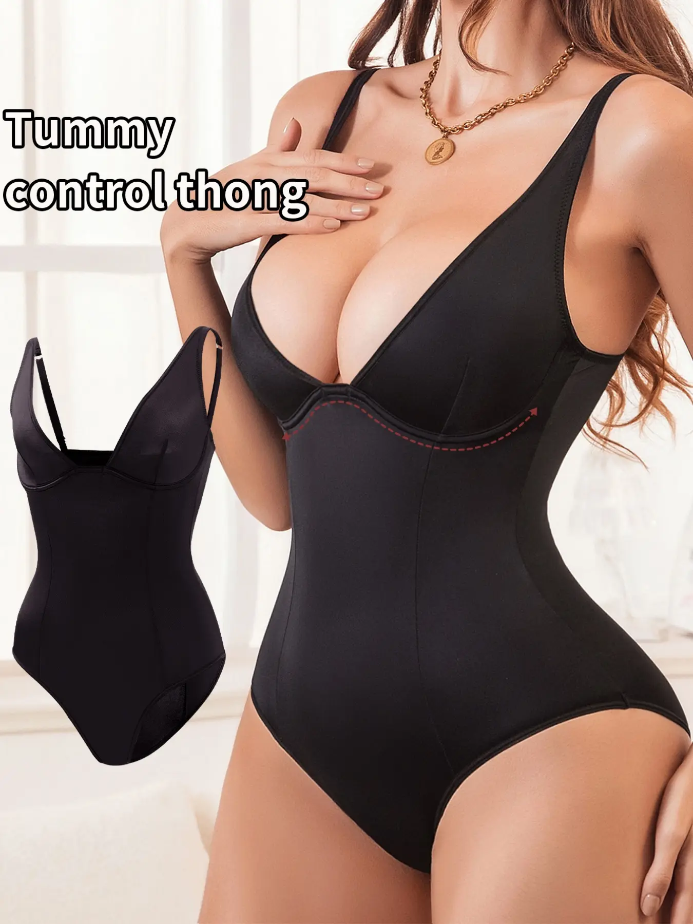 1 piece set, solid color sexy women's shapewear bodysuit, Fitted Shaping, with underwire and no chest padding, high support, tummy control and hip lift, triangle panty design, crotch snap bodysuit with camisole straps