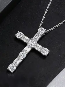 Trending 5.5ct D Color Moissanite Cross Necklace 925 Sterling Silver Unisex Hip Hop Luxury Hypoallergenic Clavicle Chain For Men Women With Exquisite Gift Box