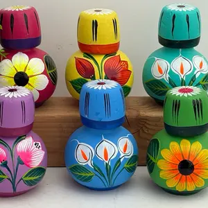 Mexican Hand Painted Vase Gift Set Assorted Designs & Colors Earthenware Flower Vase for Home Office Festivities 6-7" Tall