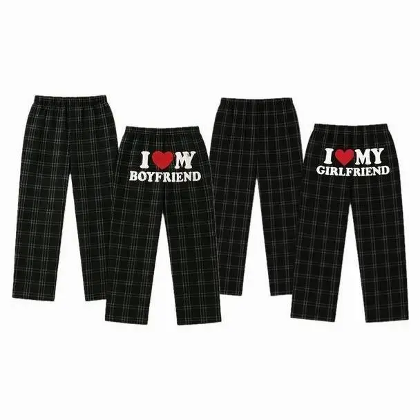 Matching Satin Pajama Pants for Couples, His Hers Love Print Sleepwear, Cozy Lounge Pants, Romantic Valentine Gift