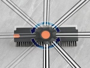 3 in 1 Floor Scrub Brush with 360° Rotating Head & 90° Corners Brush for Patio Shower Garage Deck Tile Concrete & Wood Surfaces Heavy-Duty Stiff Bristle Broom with Long Handle and Hidden Hair Clip - Wooden