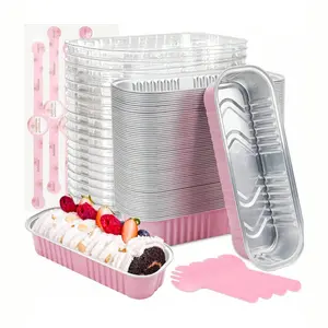 Mini Toast Molds Set with Lid and Spoon, 1/5/10 Pieces, 6.8 Oz Rectangular Aluminum Foil Baking Tray, Baking Dish Set, Bakeware