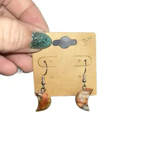 S925 Sterling Silver Drop Earrings in coral Jasper moon Shape