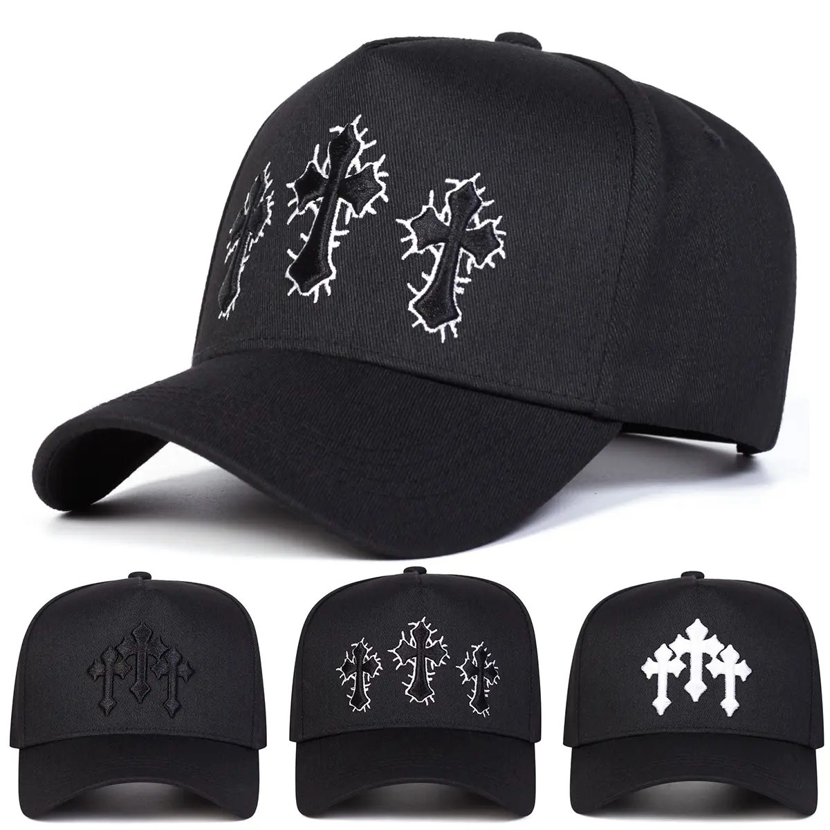 Unisex Cross Embroidered Five-panel Baseball Cap Outdoor Adjustable Sunscreen Leisure Hat Spring Autumn Travel Tourism Beach Vacation