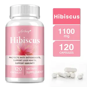Airboy Organic Hibiscus Dietary Supplement, 120 capsules per bottle, 1100 mg, supports liver, digestive and immune health.