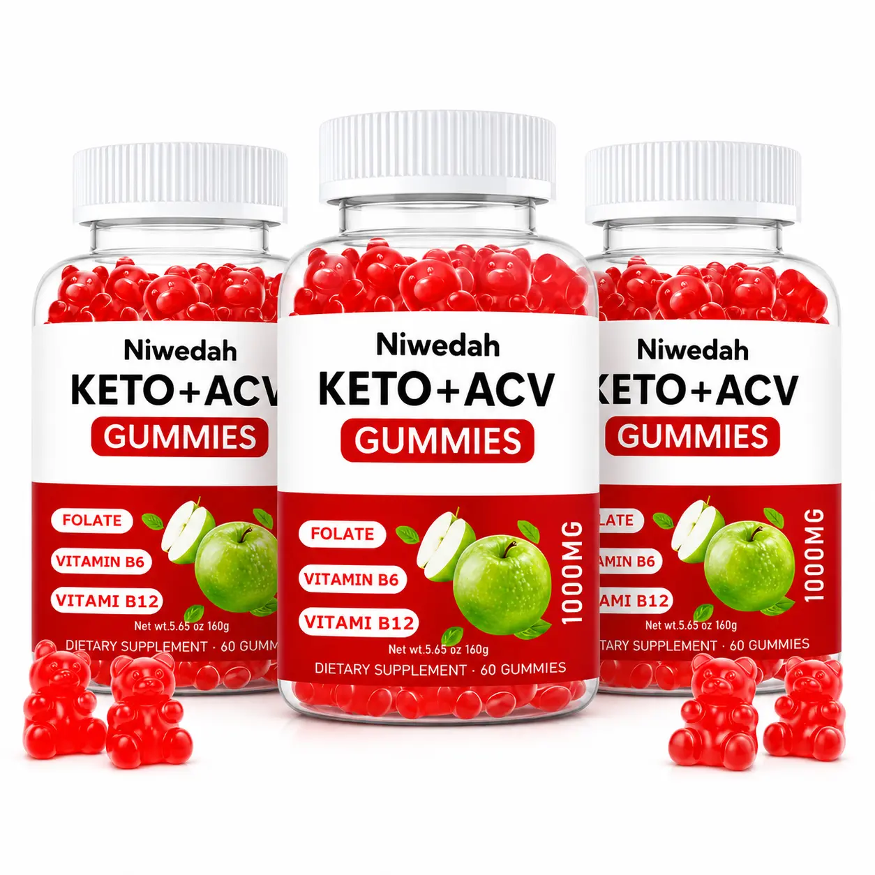 Keto ACV Gummies Premium, Keto Supplement with Apple Cider Vinegar, Apple Flavored Formula for Men and Women, Keto + ACV, 1000 mg (60 Gummies, Apple Flavored)