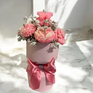 Candle Flower Bag - Decorative Floral Arrangement with Pink  Flowers in Gift Box - Elegant Wax Bouquet for Special Occasions