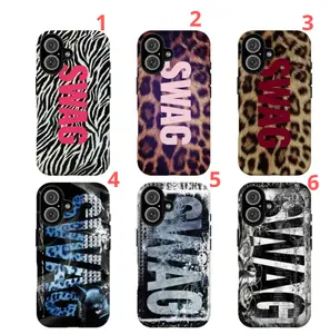 Y2K Leopard SWAG Phone Case,Edgy Blue Leopard & Black Gothic Design Protective Cover For iPhone 11 12 13 14 15 16 Pro Max 17