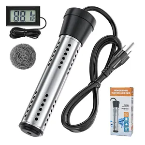 2000W Immersion Water Heater with Dry Burn Protection, Auto Shut-Off - Portable Electric Water Heater with LCD Thermometer 304 SS Guard, Bucket Heater for Camping, Bathtubs, Swimming Pools