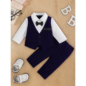 Baby Boy Spring and Autumn Gentleman Suit! Suit Fake Two-Piece Top with Long Pants, Christening First Birthday Outfit, Wedding Party Performance School Outing Super Suitable