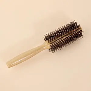 Round Bristle Hair Brush, Natural Wooden Handle Hair Brush, Heatless Styling Tool for Home & Salon Use