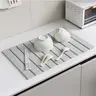 Foldable Large Printed Diatomaceous Earth Dish Drying Mat - 24"×16" Indoor Kitchen Accessories, Super Moisture Absorbing, Heat Resistant, Non-Slip, Durable Diatomite Counter Pad with White Marble Pattern
