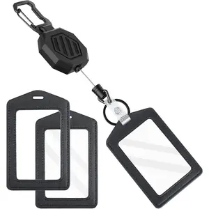 ID Badge Holder with Retractable Clip, Heavy Duty Retractable  with ID Card Holder, 28.5" Cord (1 Badge Reel, 2 Holders)