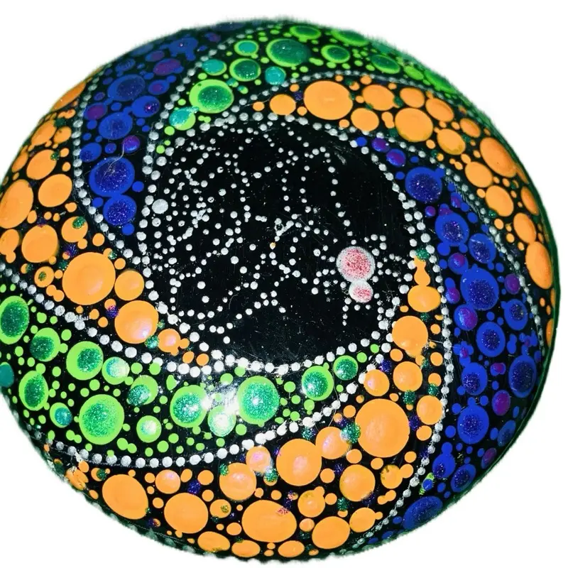 Just in Time for Halloween 4.5" Hand Crafted Hand Painted Mandala Stone with Colorful Dots and Spooky Design
