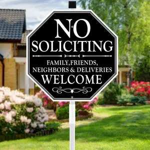 No Soliciting Sign For House, 11" x 27" No Soliciting Yard Sign With Stake, Metal No Soliciting Sign Perfect For Yard, Easy To Install (Welcome)