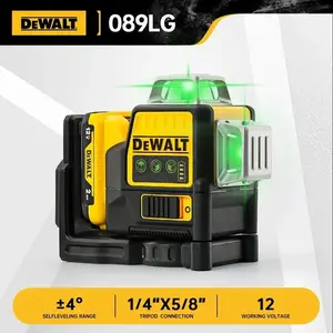 DEWALT DW089LG laser level green beam 12 lines 3 sides 360 degree 12V lithium battery self leveling outdoor horizontal vertical construction decoration heavy duty IP65 waterproof Cordless unit li-ion