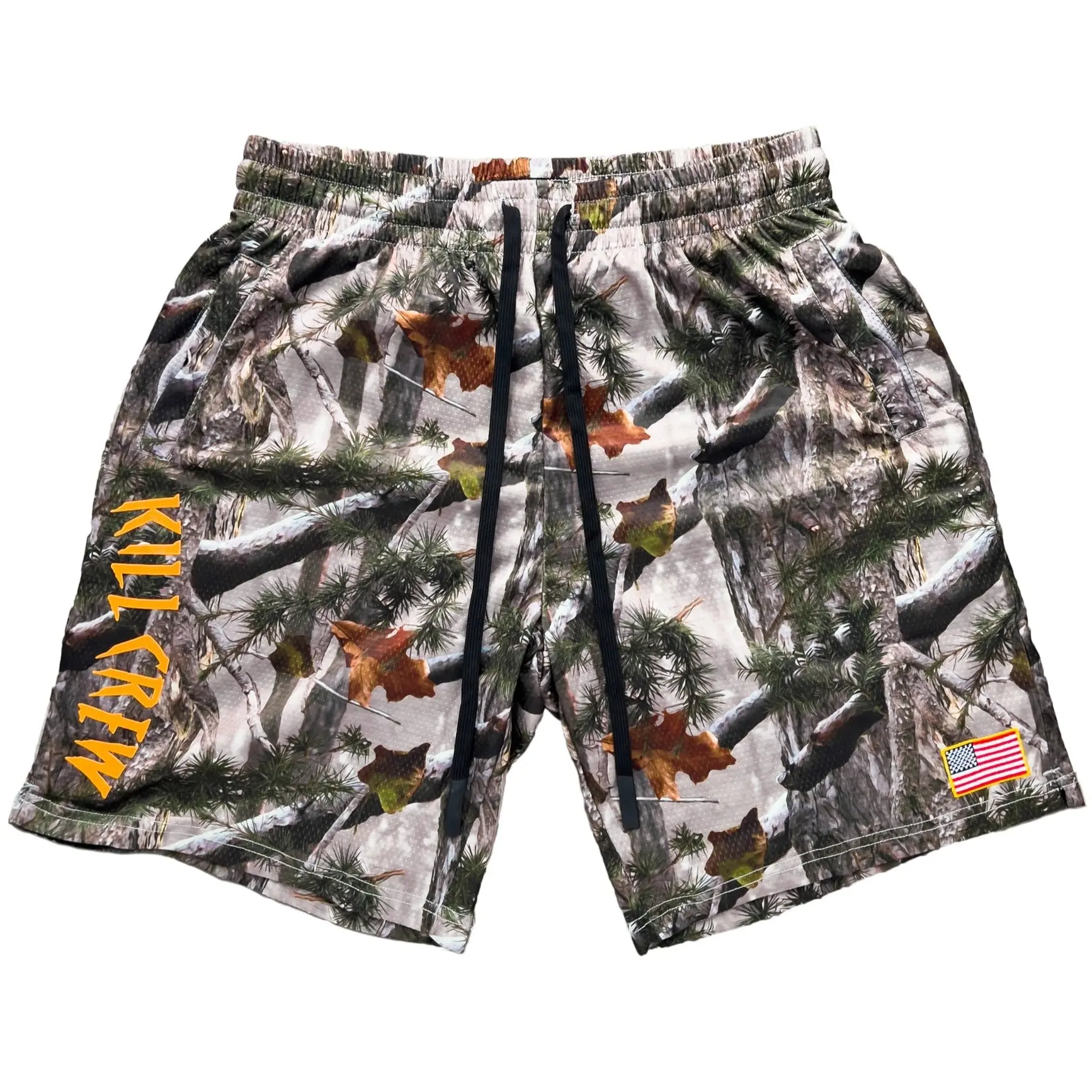 KILL CREW Women's Embroidered Flag Shorts, Black Casual Bottoms for Women