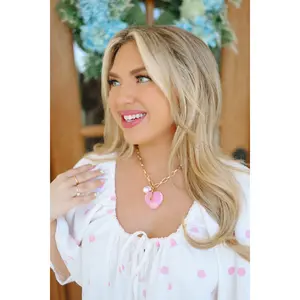 Ariel Marbled Heart Pendant Chain Necklace - Pink