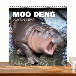 Hippo Design Calendar, 2025 Mini Hippo Calendar, Wall Calendar, Desktop Calendar, Office Stationery & Supplies, Gift for Animal Lovers
