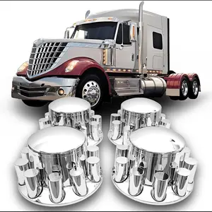 Chrome Plastic 4 Rear Hub Caps Kits 33mm Flat Top Thread on Lug Nut Covers for Semi Trucks