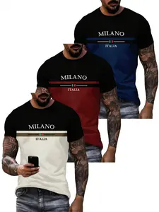 Set of 3 Men'S T-Shirts And Shirts with an Italian Theme - Featuring The MILANO ITALIA Print in The Colors of The Italian Flag (Green/Red/White), Available in Plus Sizes, Short Sleeve, Crew Neck Casual Style, And Matching Shirts