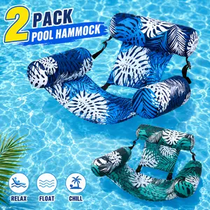 Summer Pool Float Set for Adults, 2-Pack Inflatable Hammock Lounger with Backrest, Comfortable Water Lounging Chair for Outdoor Parties & Relaxation