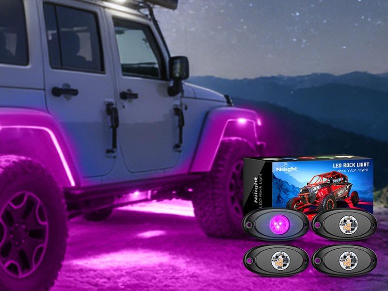 Nilight 4PCS 14-in LED Rock Lights Kit - Aluminum Housing, IP68 Waterproof Exterior Pods, Heat Resistant Heat Diss., Wheel Well Lights, 10-32V DC 12v–24v Ready, Pink Purple Underglow for Cars, Trucks, Long-Lasting Truck Accessories (Father's Day Gift), Le Nilight 4PCS 14-in LED Rock Lights Kit - Aluminum Housing, IP68 Waterproof Exterior Pods, Heat Resistant Heat Diss., Wheel Well Lights, 10-32V DC 12v–24v Ready, Pink Purple Underglow for Cars, Trucks, Long-Lasting Truck Accessories (Father's Day Gift), Le