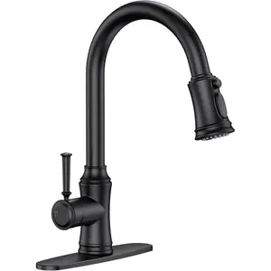 Kitchen Faucet with Pull Down Sprayer, Single Handle High Arc Utility Sink Faucet with Deck Suitable for bar for Kitchen Sink, Laundry Sink, Wet Bar or RV, Matte Black