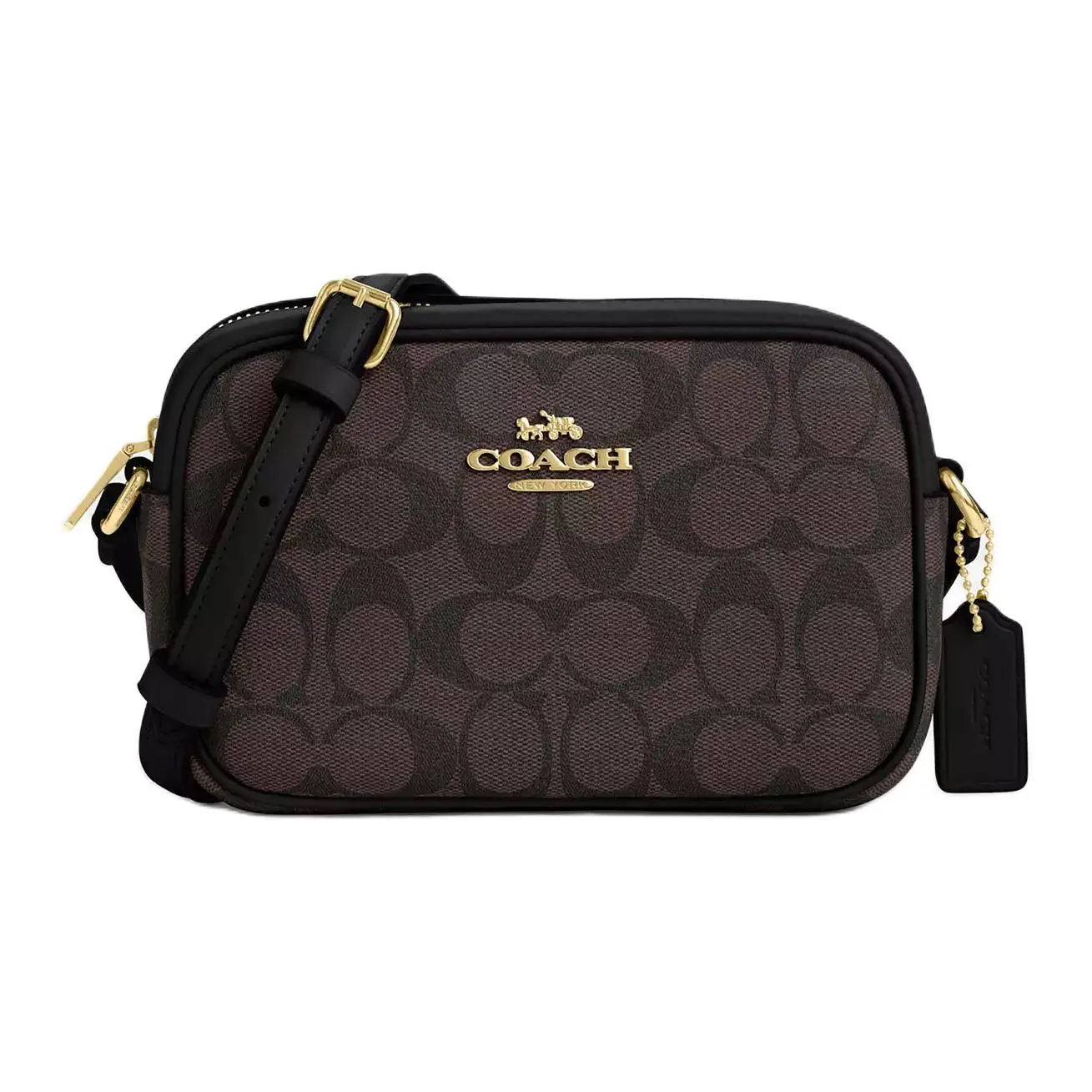 COACH Jamie 21 Classic Monogram Camera Bag with Gold-Tone Hardware and Coated Canvas for Women Versatile Shoulder Bag Zippered Sling Bag