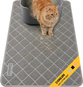 Conlun Cat Litter Mat Litter Trapping Mat, Premium Durable PVC Grid Mesh with Scatter Control, Non-slip, Less Waste Cat Litter Box Mat, Soft on Kitty’s Paws, Urine Waterproof, 24" x 17" Grey