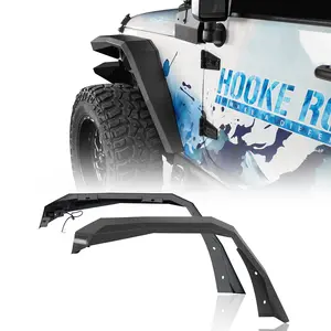 Hooke Road Flat Front Fender Flares w/ LED Lights For 2007-2018 Jeep Wrangler JK