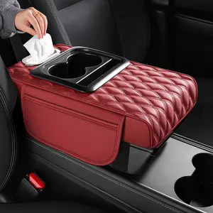summervibes New Model Car Glove Compartment Heightening Pad PU Leather Central Armrest Pad with Cup Holder Storage Multi Functional Tissue Box Storage Bag