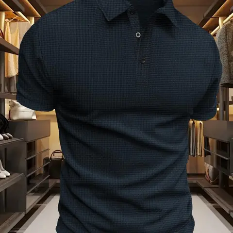 Men's Regular Fit Solid Short Sleeve Polo Shirt, Business Casual Comfy Breathable Polo Shirts Collared Top for Summer, Men's Clothes for Daily Wear